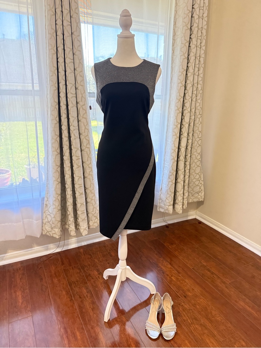 Tommy Hilfiger Black Midi Dress with Silver Trim